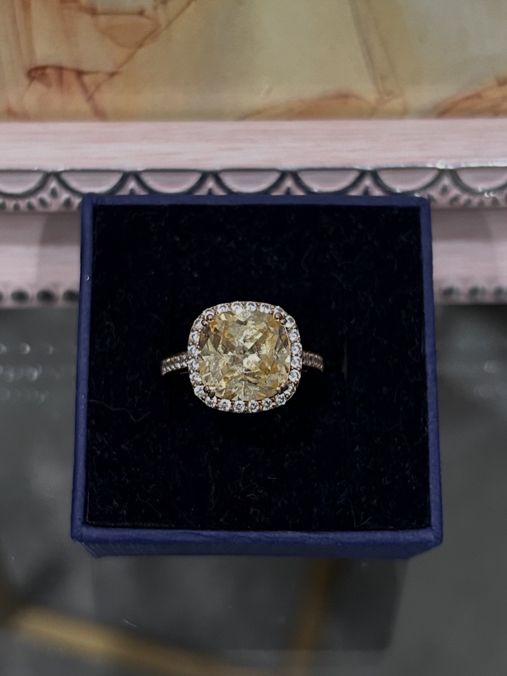 Yellow Cushion-Cut Halo Ring Size 8